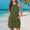 Женское платье без рукавов, летнее повседневное мини-платье с карманами, свободное пляжное платье с круглым вырезом для отдыха