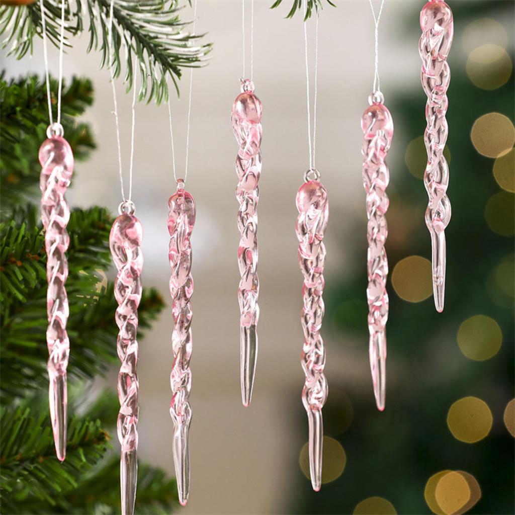 Sparkling Crystal Icicle Clear Glass Christmas Tree Ornaments Xmas Hanging Decorations Holiday Party New Year Festive Home Decor