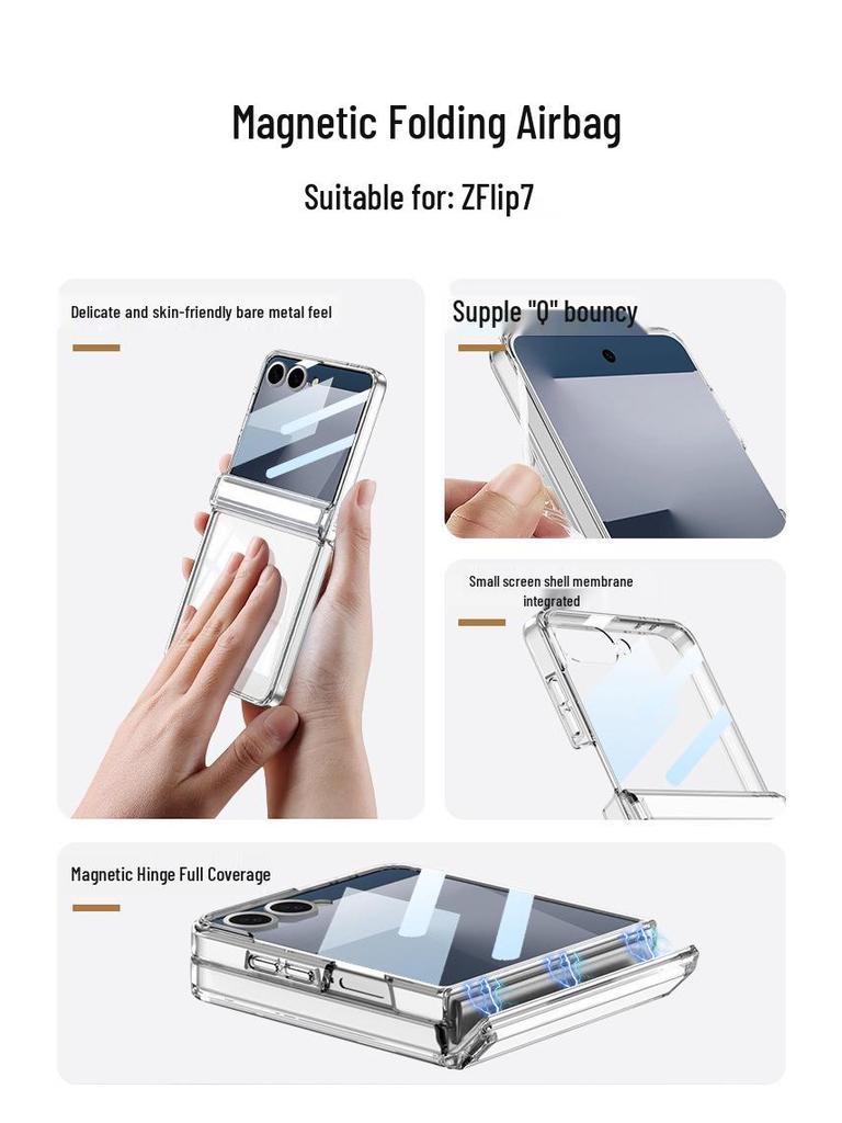 Прозрачный магнитный чехол для телефона Samsung Z Flip7 с полной защитой-подушкой безопасности
