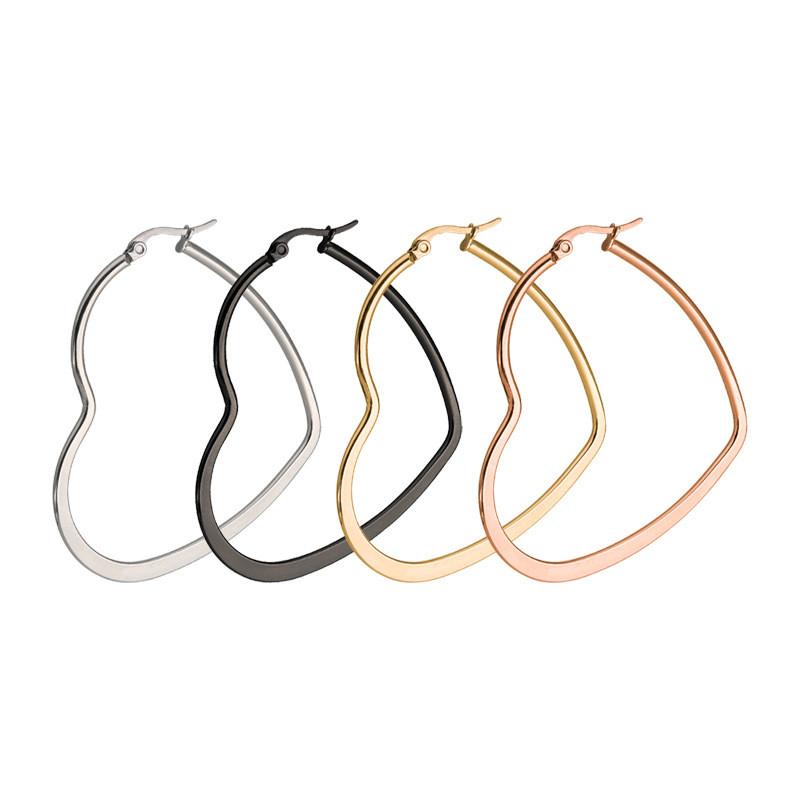 Fashion Heart Stainless Steel Big Hoop Earrings for Women 30 To 60mm Statement Simple Party Girl Gift Jewelry
