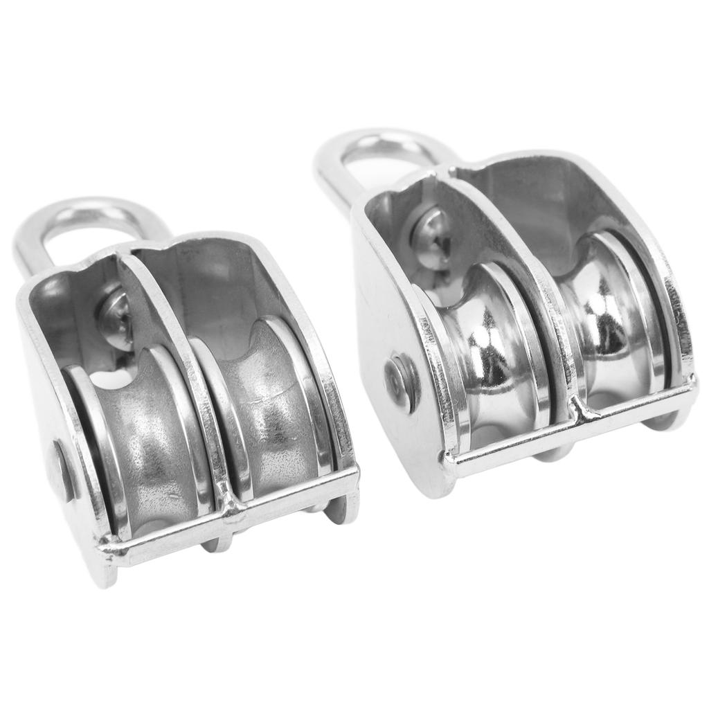 2PCS Double Pulley Block M32 Roller Wheel Stainless Steel 360 Degree Rotation Pulley for Cable Lifting