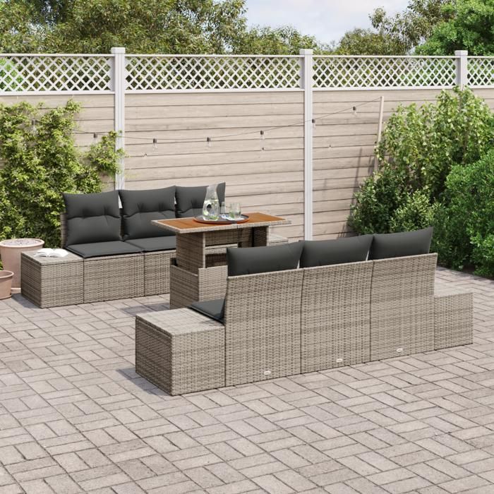 VidaXL Ensemble de canapé de jardin de 7 pièces avec coussins gris en poly rotin 3358645