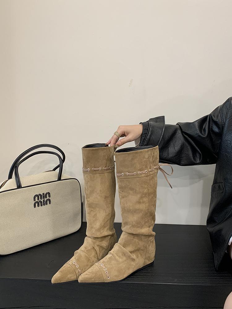 Богемные женские сапоги до колена, кисточки, сапоги из искусственной замши, девичьи сабо, пробковая стелька, длинные боты для женщин, зимняя обувь для улицы