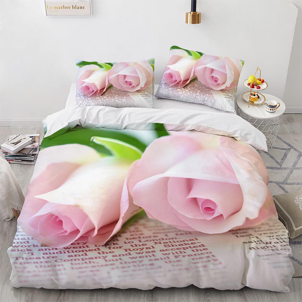 Rose Duvet Cover Set 3D Printed Romantic Theme Flower Bedding Set Valentine's Day Twin Polyester Comforter Cover With Pillowcase