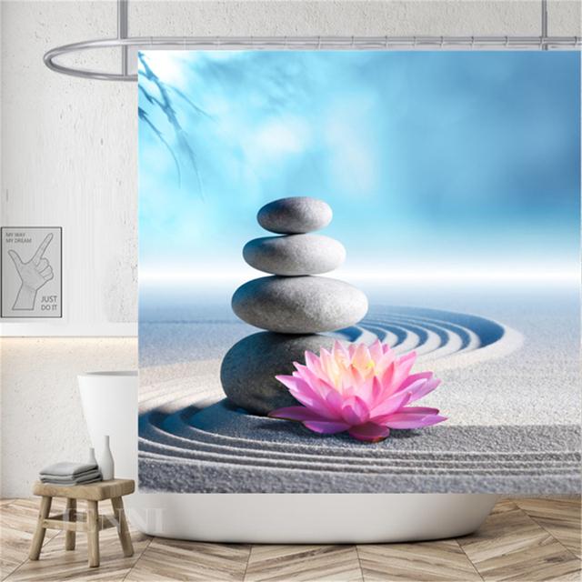Сельский пейзаж, камень лотоса, Будда, занавеска для душа, занавеска для ванной, водонепроницаемая полиэстеровая занавеска для ванной комнаты с крючками