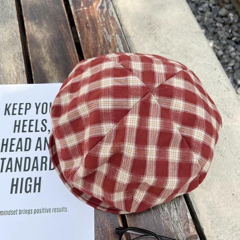 Нишевая ретро восьмиугольная шляпа в черно-белую клетку женская хлопково-льняная дышащая маленькая шляпа газетчика берет