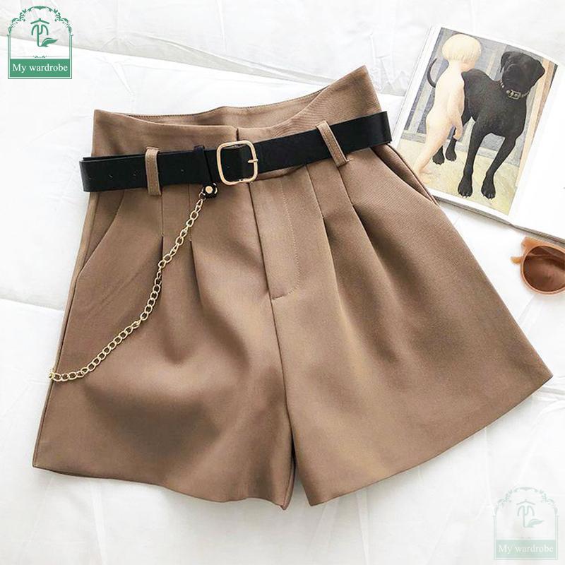 Повседневные удобные элегантные шорты с поясом. Женские тонкие широкие шорты трапециевидной формы.