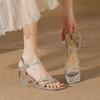 With Skirt Silver High Heels 2025 Summer New Fairy Wind Rhinestone French Word with Crystal Thick Heel Sandals