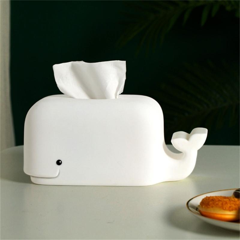 Whale Shaped Tissue Box Cover Silicone Napkin Holder Large Capacity Paper Towel Container for Home Office Apartment
