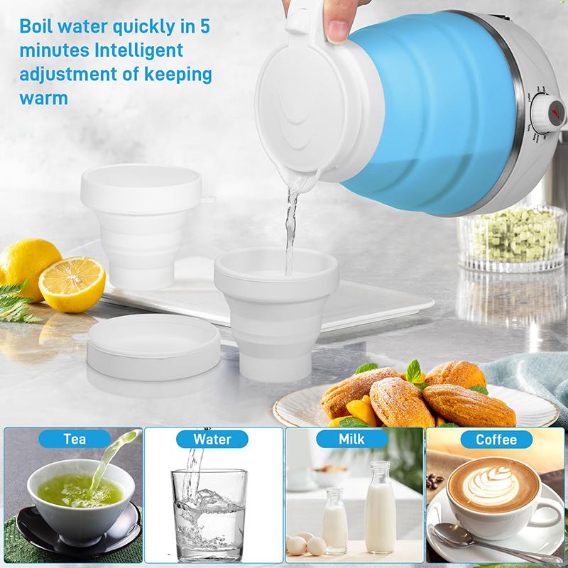 Дорожный складной электрочайник, Портативный дорожный складной электрочайник из пищевого силикона, Складной, Быстро кипящий воду