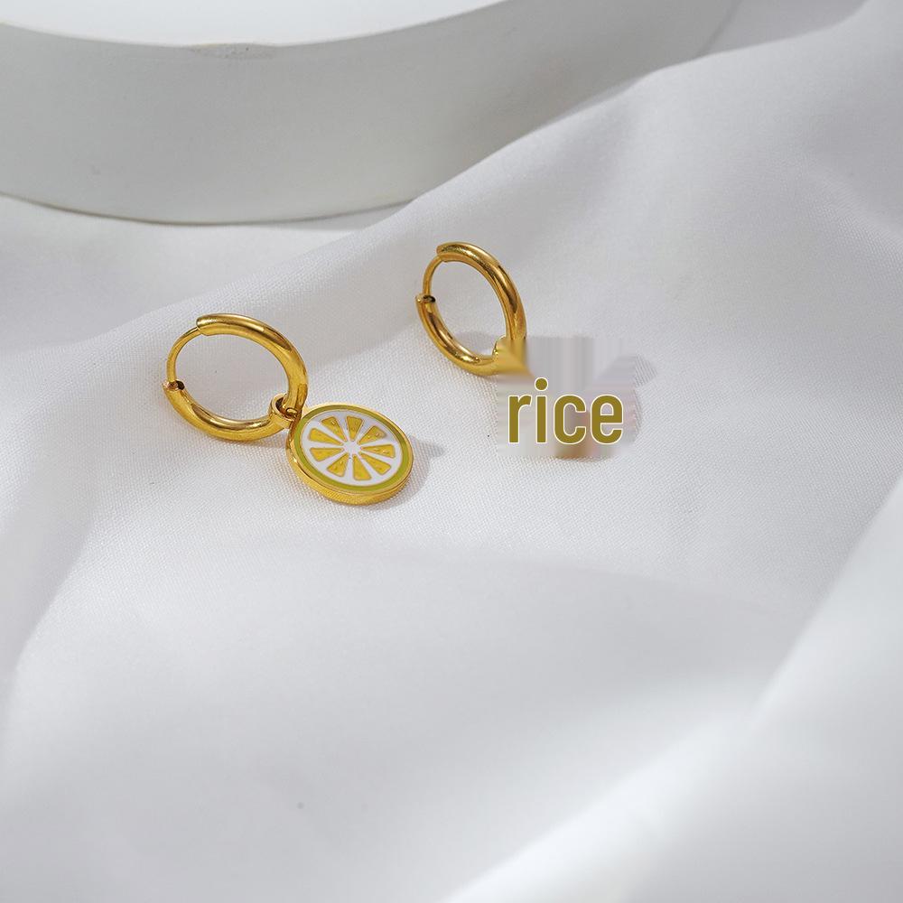 Niche Creative Lemon Slice Summer Earrings - Versatile Stainless Steel Fruit Hoops for Women