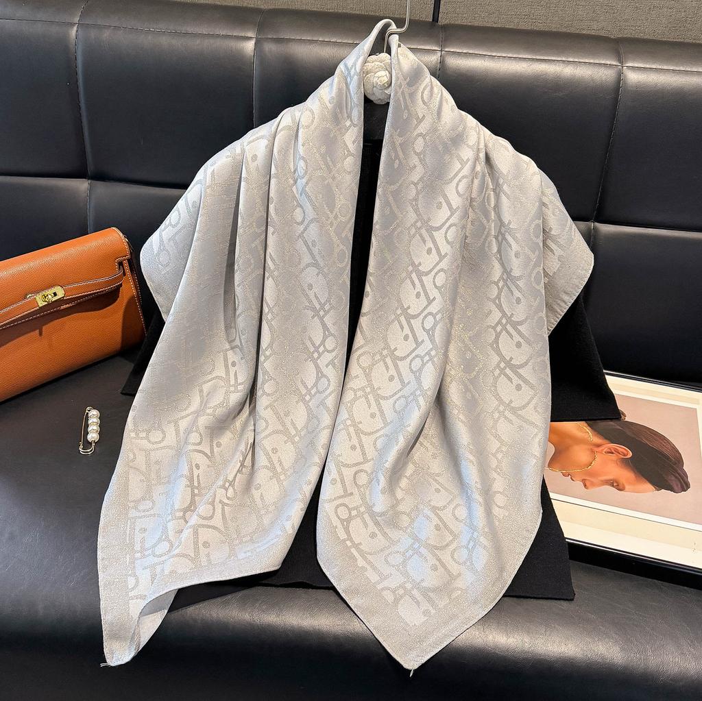 Simulation Silk Fashionable And Elegant High-End Square Scarf Silk Scarf Letter D Tencel Cotton Gold Silk Scarf Headscarf Women