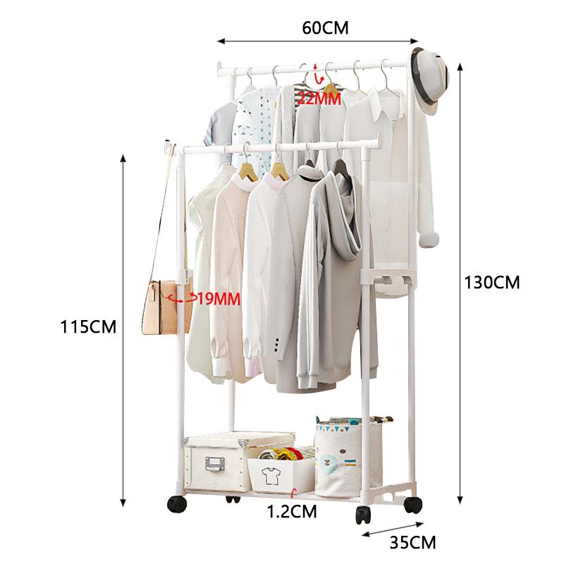 Movable Coat Rack Bedroom Clothes Hanger Pulley Shelf Clothes Storage Racks Simple Assembly Wardrobe Hat Clothes Organizer