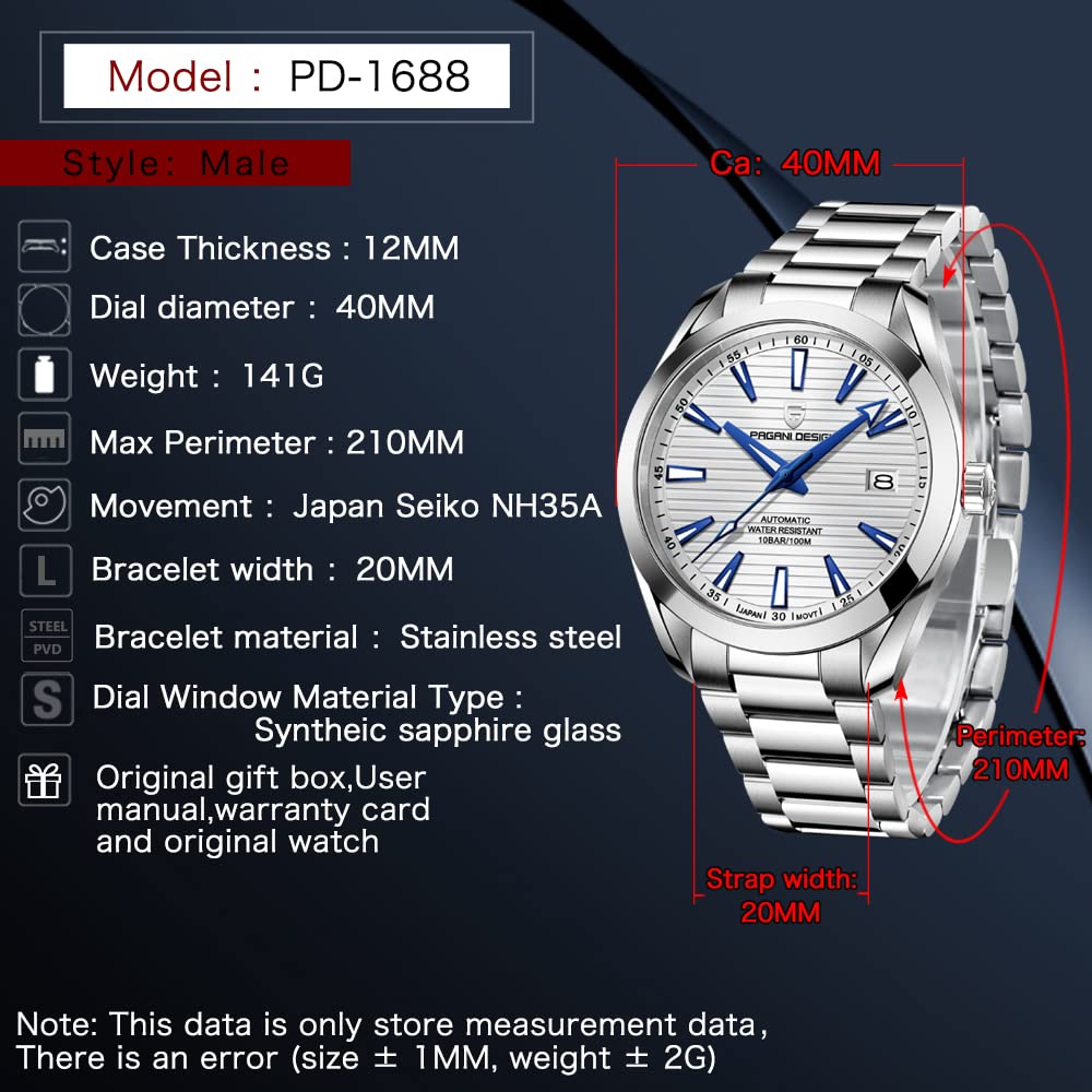 Pagani Design Сделано в Seiko NH35 Aqua Terra Нержавеющая сталь Резина Сапфир Классические Идеально для и Мужские Часы, Япония, Механизм, Автоматический, Механические,