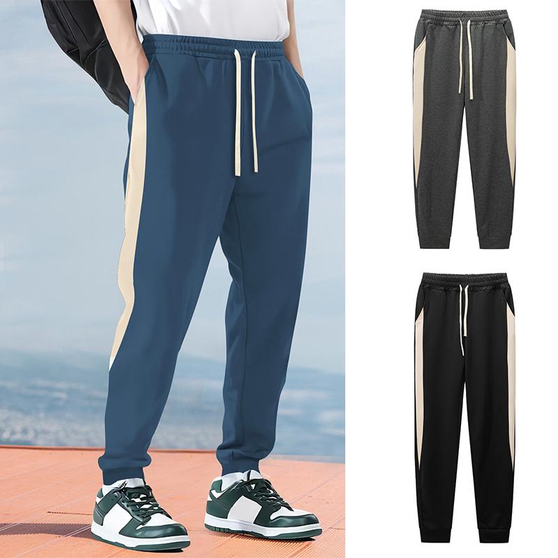 Casual Loose Drawstring Pants Mens Autumn Fashion Side Striped Patchwork Trousers Men Leisure Lace-up Pants Streetwear