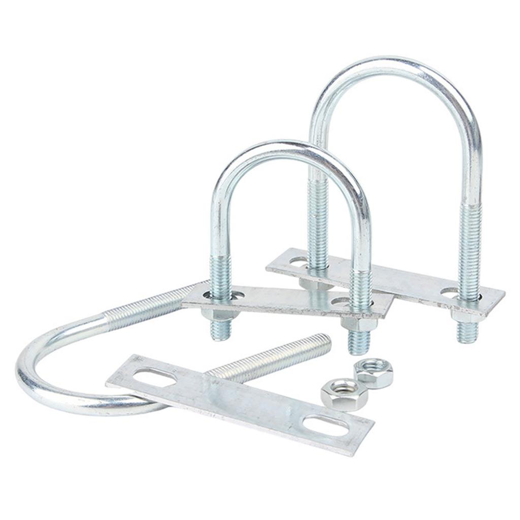 2Pieces Round U Bolt Fastener Set Carbon Steel Construction with Frame Plate Washers for Automotive Pipe Fitting