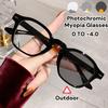Trendy Photochromic Myopia Glasses Women Men Anti Blue Light Near Sight Eyeglasses Round Frame Color Change Eyewear 0 To -4.0