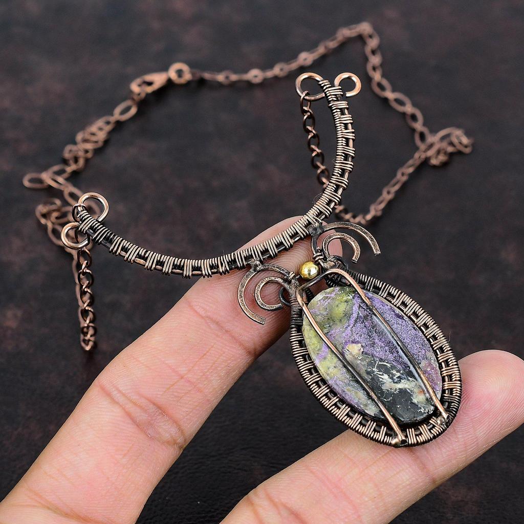 Пурпуритовое ожерелье, медная проволока, обернутая драгоценным камнем, ожерелье, изысканные ювелирные изделия ручной работы, регулируемое ожерелье, медная проволока, ювелирное изделие, подарок для женщин