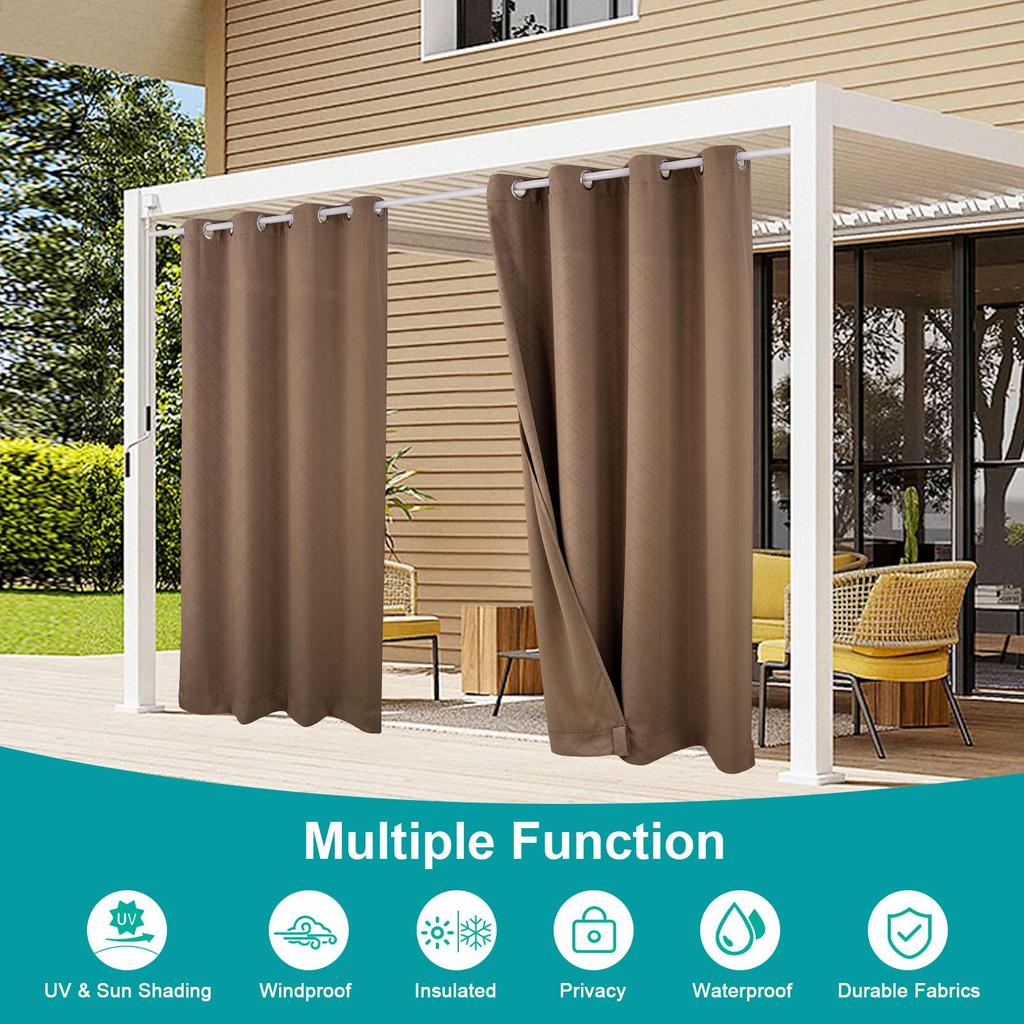 1 Panel Outdoor Curtains, Waterproof UV Protection Blackout Curtain with Eyelets, 3D Textured Indoor Outdoor Drapes for Garden, Pergola, Gazebo