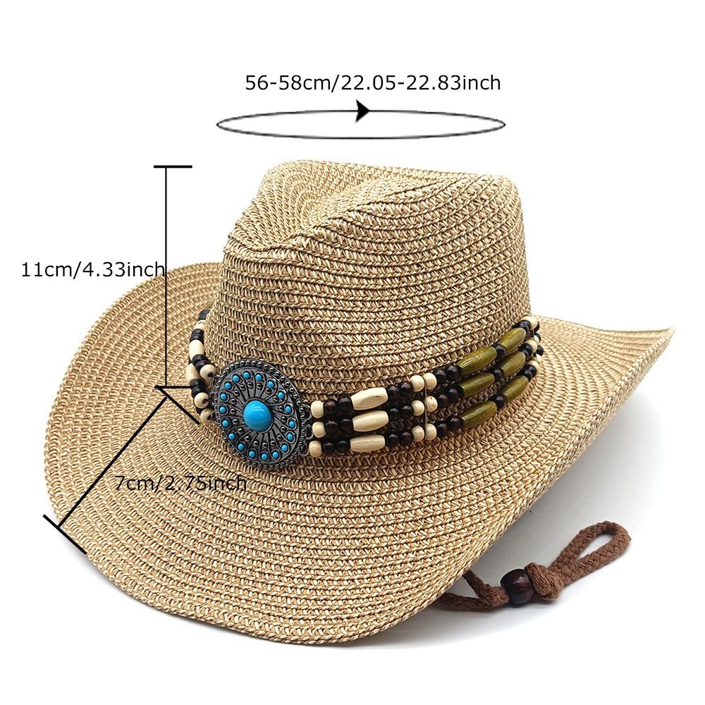 Hand Woven Straw Sun Hat Large Brim Cowgirl Hat Classic Western Cowboy Hat for Men,Women