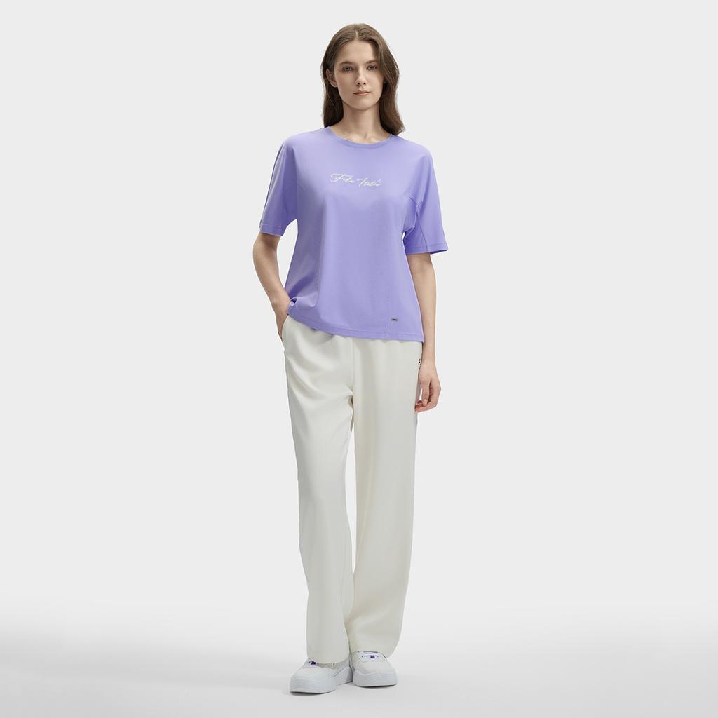 Fila Дворец Лувр Мода Прямые Штанины Ретро Спорт Пэчворк Широкие Штанины Повседневные Брюки Женские брюки Паровой-Белый F11W431802FIV