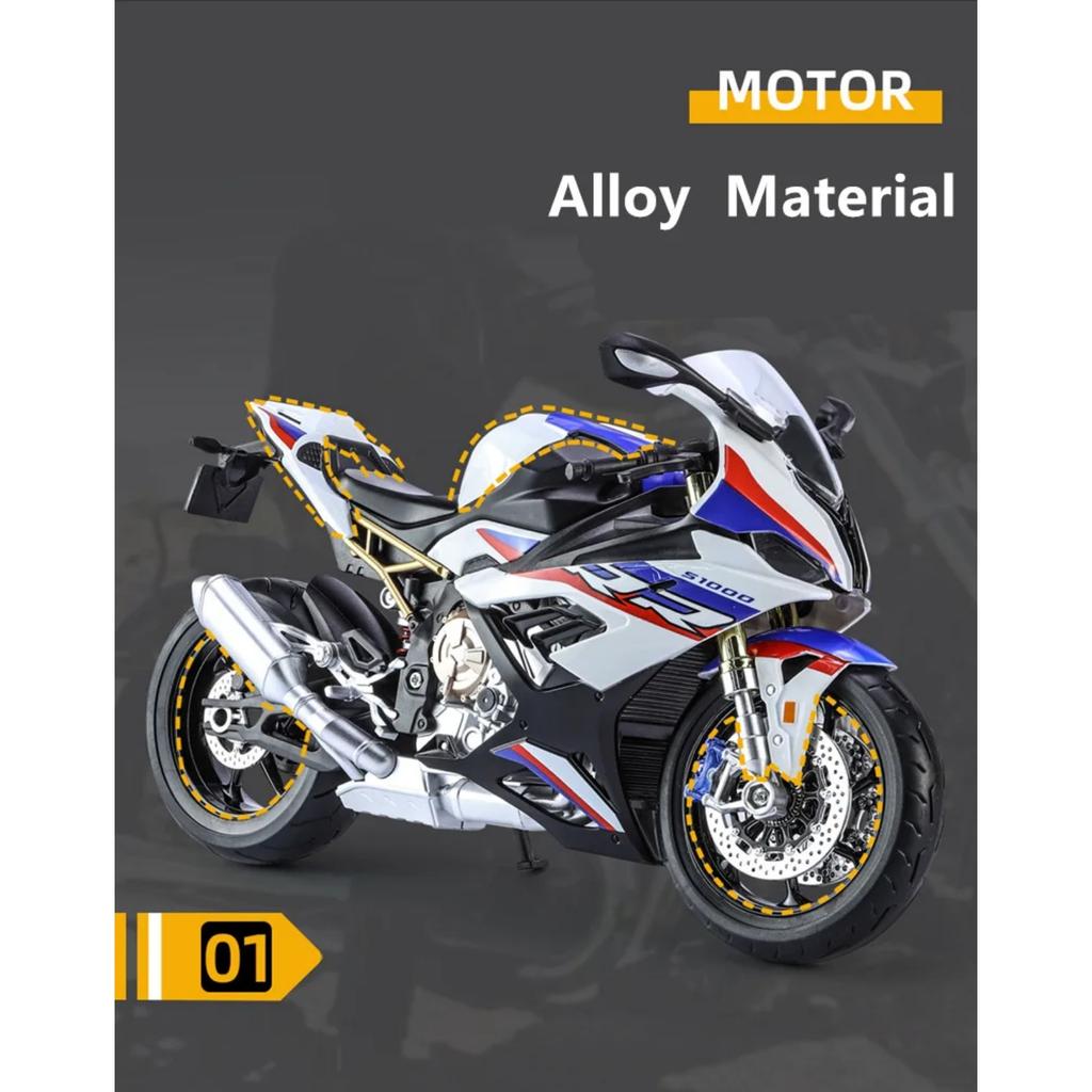 1/9 BMW S1000RR Alloy Racing Motorcycle High Simulation Metal Street Sports Motorcycle Model with Light Collection Children Toy Gift