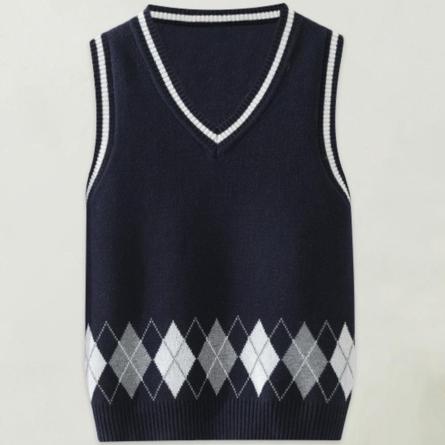 Подростковые жилеты Детский вязаный жилет Жилет-свитер для школьной формы для мальчиков и девочек 100% хлопок V-образный вырез Пуловер Преппи стиль Детские топы
