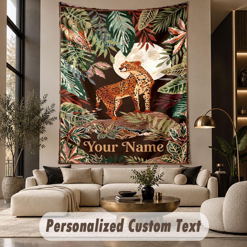 Lion Tiger Leopard (31) Theme Personalized Tapestry Custom Name Text Wall Hanging Tapestry Home Background Decoration