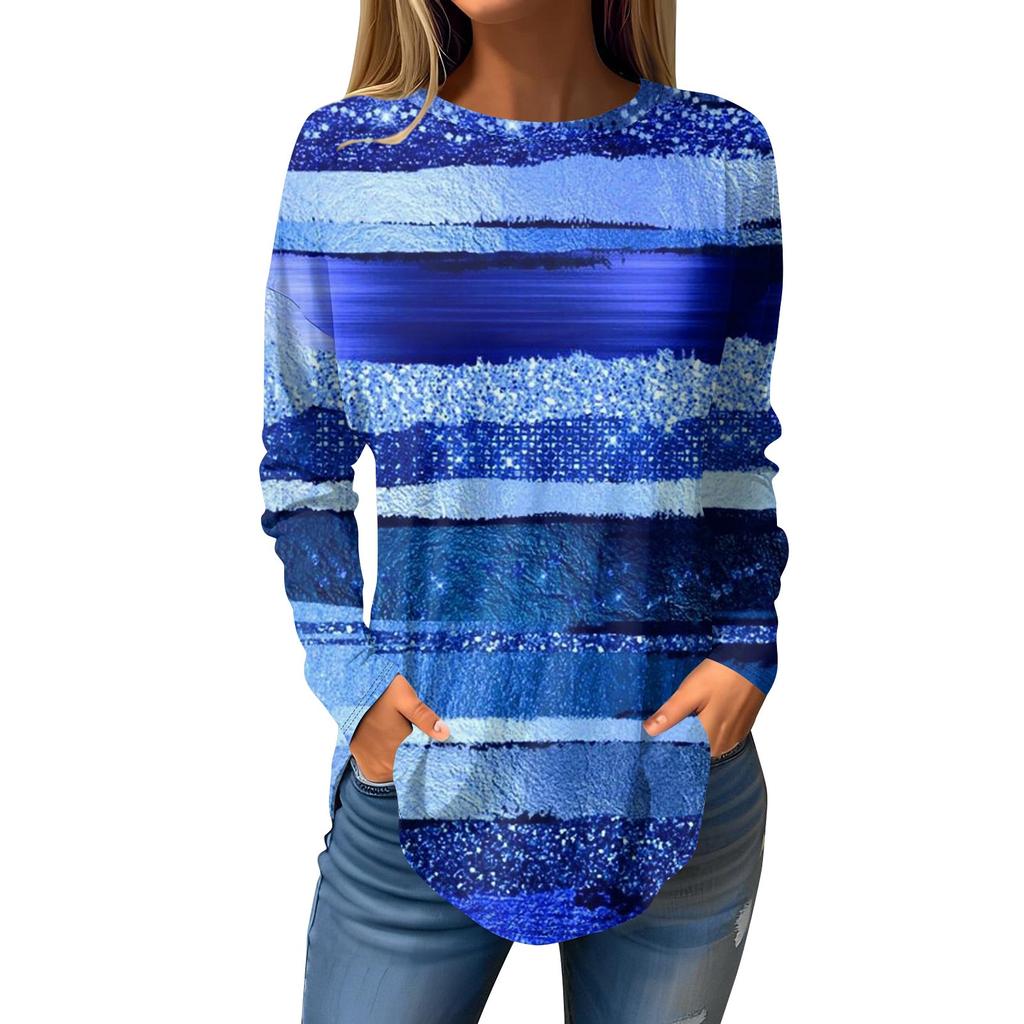 Fashion Women's Casual Long Sleeved Round Neck Printed Tops