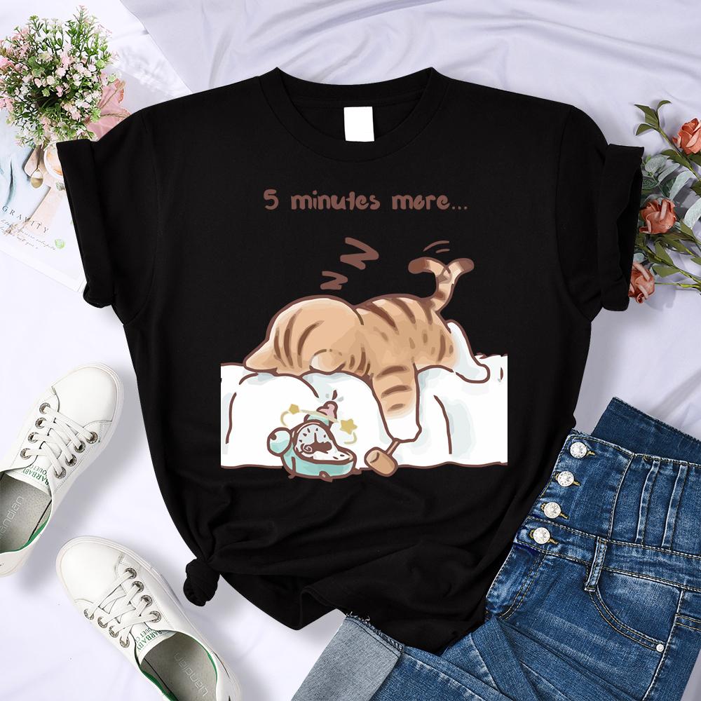 Кошка, которая всегда хочет спать, Дизайн с рисунком, Женские футболки, Летняя одежда на все случаи жизни, Модная футболка с круглым вырезом, Y2K Хип-хоп топ