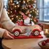 Decorative Wooden Gnome Set Vintage Santa Driving Figurine, Car Tabletop Ornament Natural Wood Christmas Craft with Tree, Festive Holiday Decor