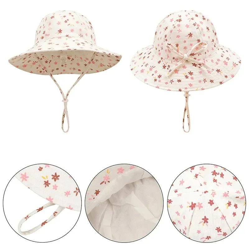 Summer Hat for Baby Breathable Cotton Panama Hats for Boy Girls Cartoon Printed Fisherman Cap Sun Protection Accessories