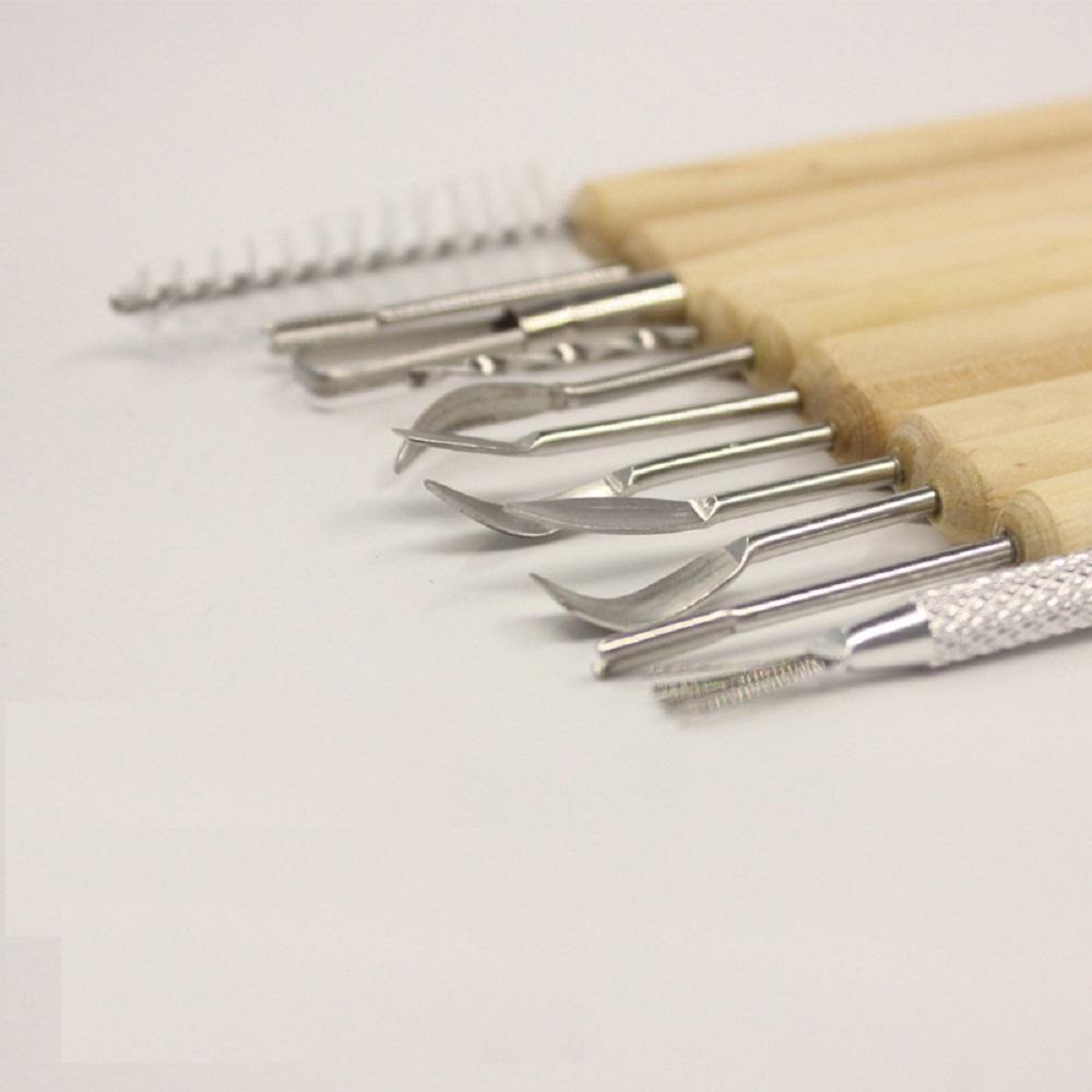 11 Piece Clay Tools Set Metal Tipped Clay Sculpting Tools with Wood Handles Ideal for Cleaning and Creating Decorative Effects On Clay Surfaces