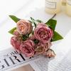 5-Petal Autumn-Colored Peony Artificial Flower Bride Bouquet Wedding Living Room Table Decoration For Vase Home Diy Fake Plants