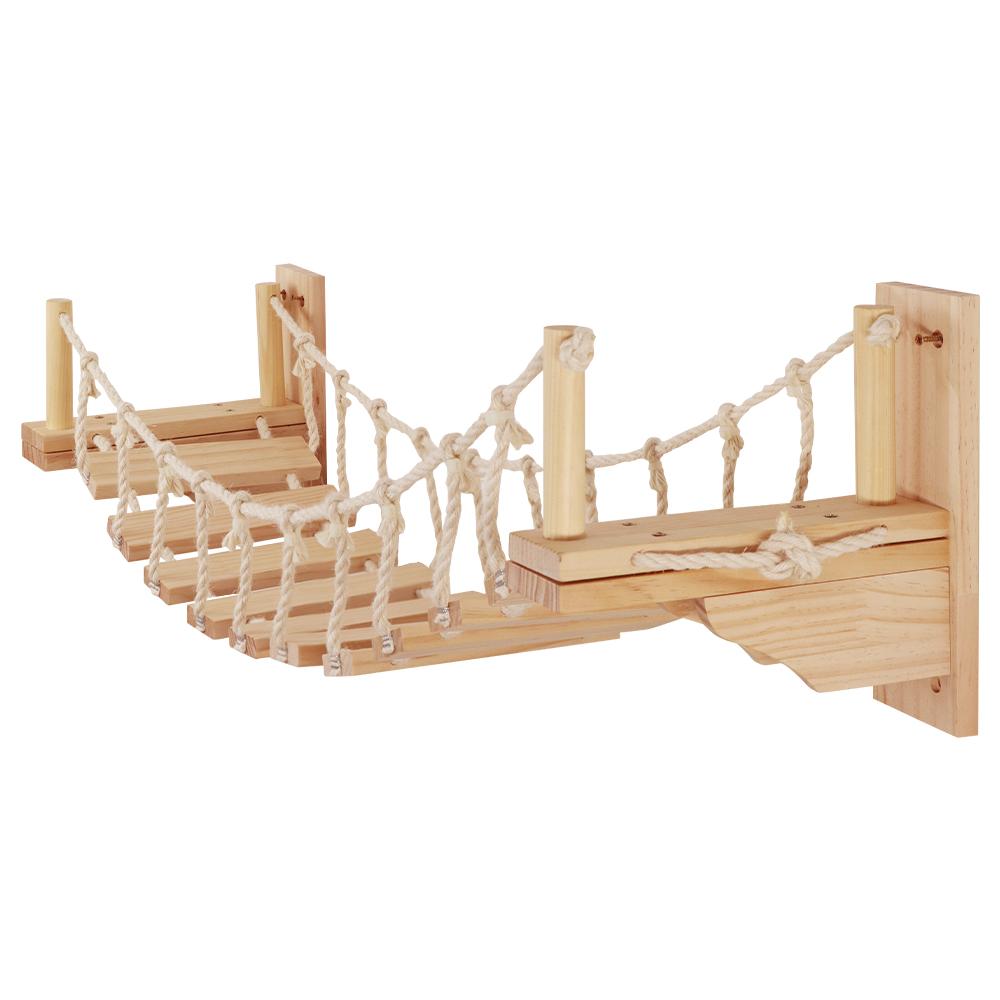 39.4In Wall-mounted Cat Roped Bridge for Indoor Cats Steps with Sisal Wall Wooden Furniture for Sleeping Playing Climbing