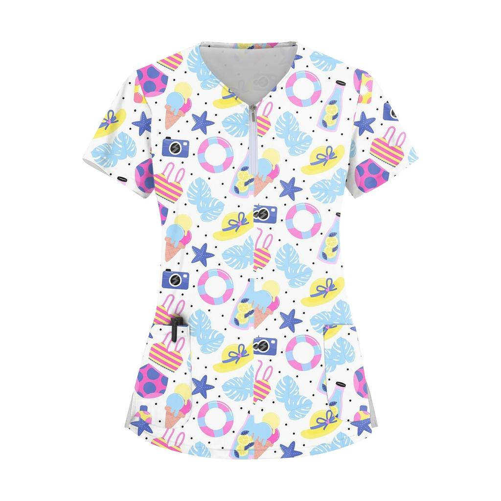 Women's Zip Collar Fashion Casual Small Animal Prints Tops Dry-nurse Top