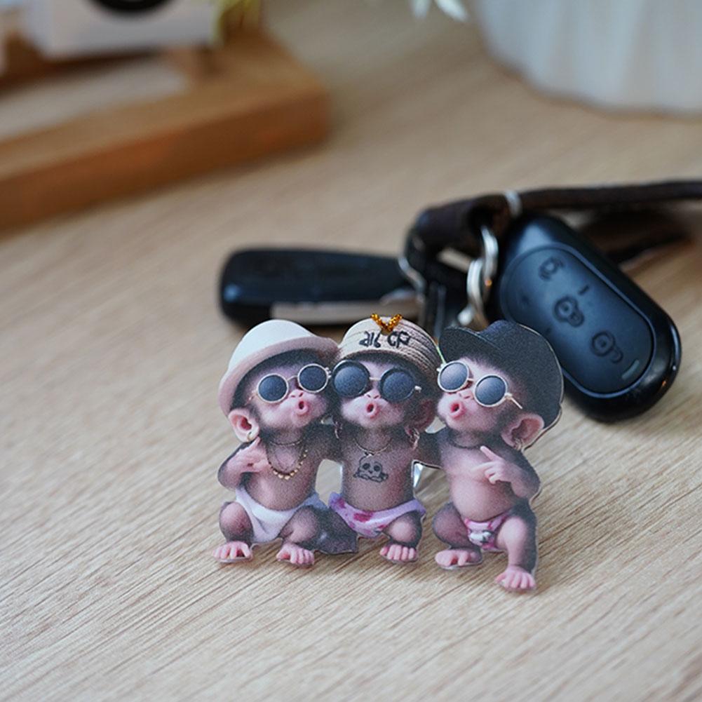 2D Подвеска для автомобиля в форме обезьяны, подвесное украшение с цепочкой, реалистичное животное, подвесной декор для зеркала заднего вида, аксессуары для интерьера автомобиля
