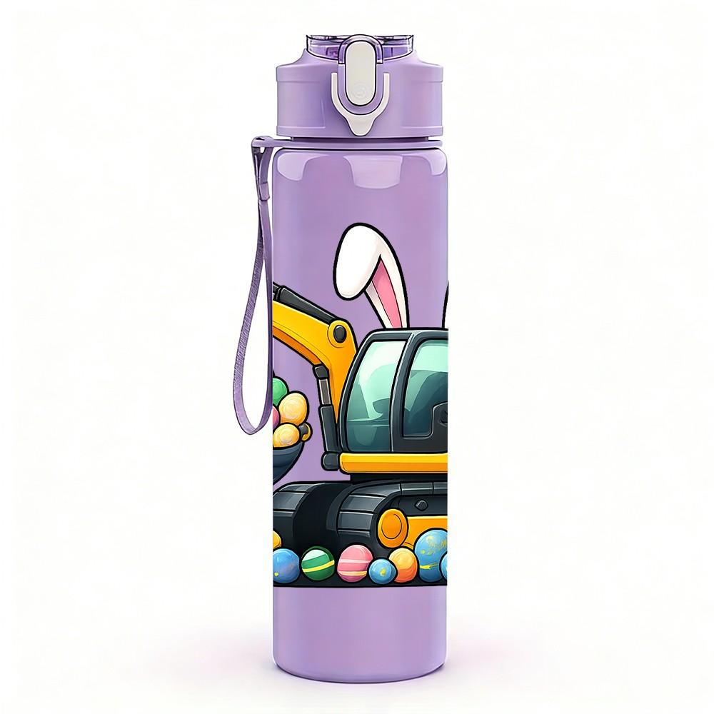 1PC Bunny Excavator Cartoon Pattern 750ml Color Plastic Sports Water Bottle Leakproof Flip Straw Lid Suitable for Sports Office Home Use
