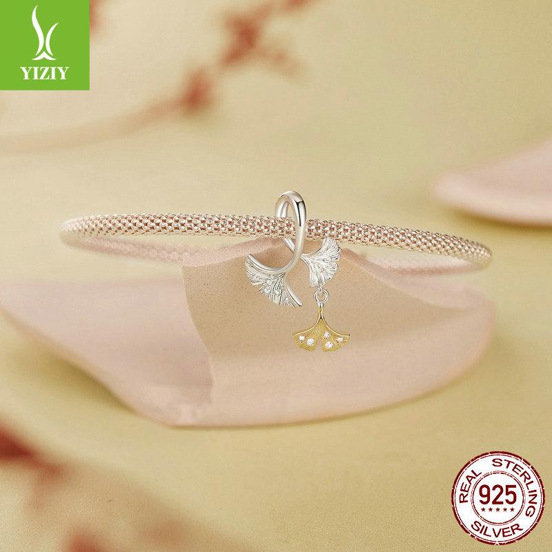 Autumn Mori Ginkgo Biloba Diy Pendant Accessories, Color Separation Electroplated Leaves S925 Sterling Silver Beads