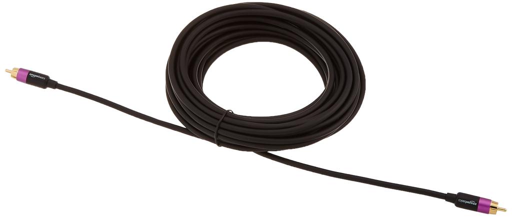 AmazonBasics 1 шт. RCA аудиокабель для динамика с позолоченным штекером черный сабвуфер/усилитель/активный 10,6 м