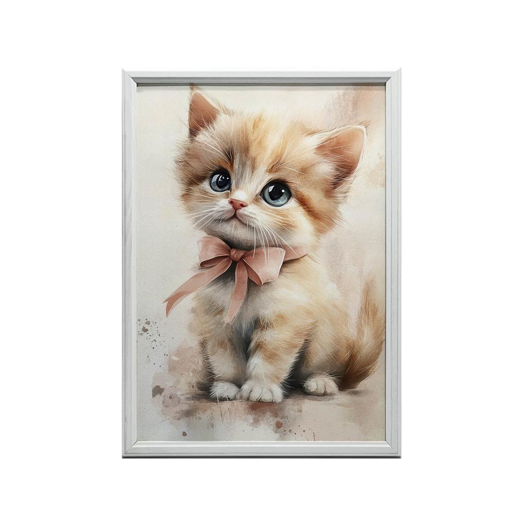 Uroczy Kotek Z Różową Kokardą Uroczy Kotek Z Różową Kokardą, 70X100 Cm, Rama Drewniana Ciemny Brąz, Papier Matowy 230 Gsm