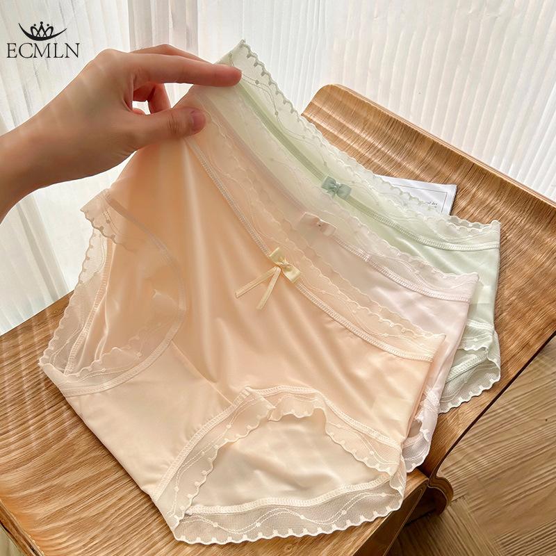 Summer Ice Silk Underwear Panties for Women Mid-waist Bowknot Breathable Ultra-thin Sexy Briefs Underpants Knickers