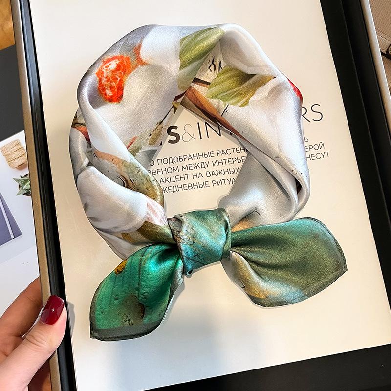 New 100% Natural Real Silk Women Scarf Printed Scarfs Bandana Women Square Scarves Hijab Shawls Warp Neckerchief Female Foulard