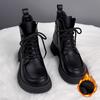 Осенне-зимние женские короткие ботинки на платформе в британском стиле для мотоциклистов с/без плюшевой шнуровки на толстой подошве, современные ботинки