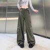 Plus Size High Waist Army Green Slimming Cargo Pants - 2024 Hip-Hiding Loose Straight Leg Jeans
