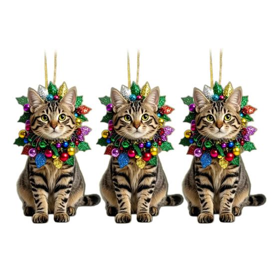Милый Кот Подвеска-шарм для зеркала заднего вида автомобиля Плоский 2D акриловый котенок Рождественское украшение для елки Подвеска для интерьера автомобиля на Рождество для дома, окна, рюкзака