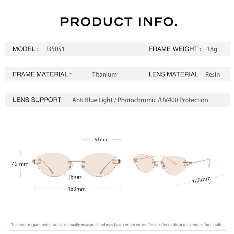 CAPONI New Rimless Women Cat Eye Glasses Fashion Outdoor Tourism and Vacation Titanium Original Design UV400 Sunglasses CP35051