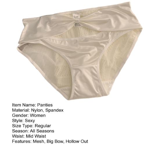 Женские трусики из прозрачной сетки с большим бантом, атласные, с вырезом, средняя талия, однотонные