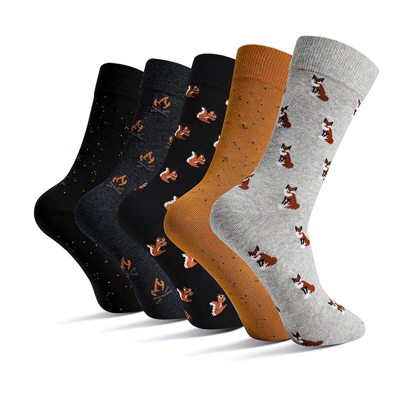 10 пар мужских носков из хлопка, деловые, новые, модные, забавные, с принтом животных, мультфильм, средние носки, мужские повседневные платья, одежда