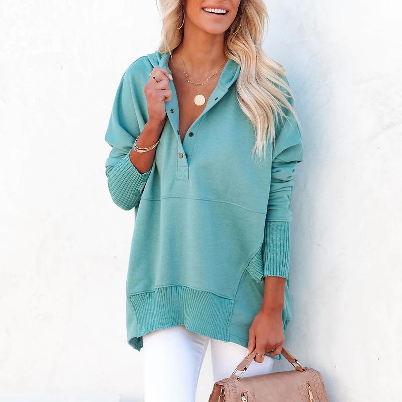 Женская толстовка, модный топ с v-образным вырезом и капюшоном, рукавами «летучая мышь», повседневный свободный пуловер с резьбой